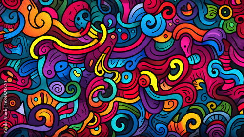 Fun colorful line doodle seamless pattern. generative ai.