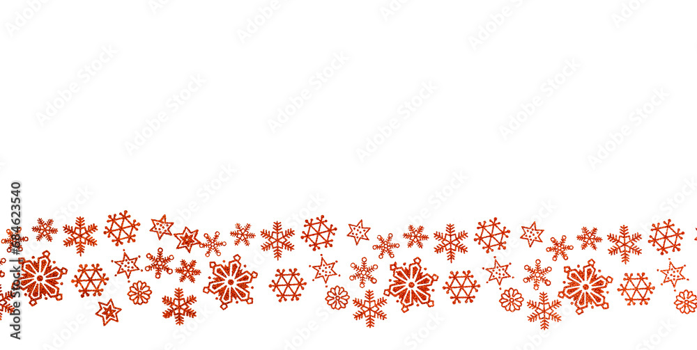 Ribbon made of red snowflakes on the bottom. Horizontal decoration