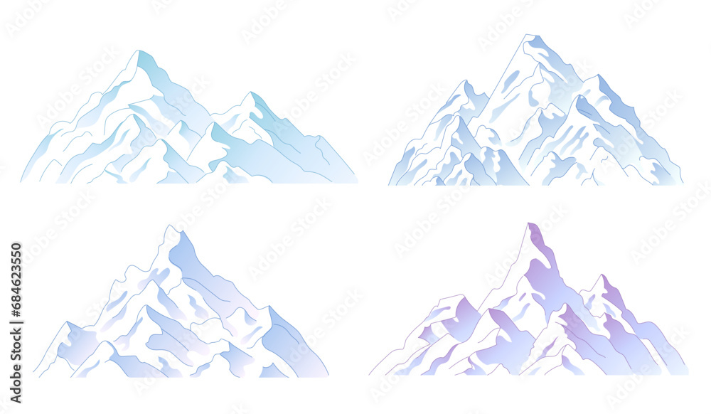 Mountains rocky peaks set. Vector illustration