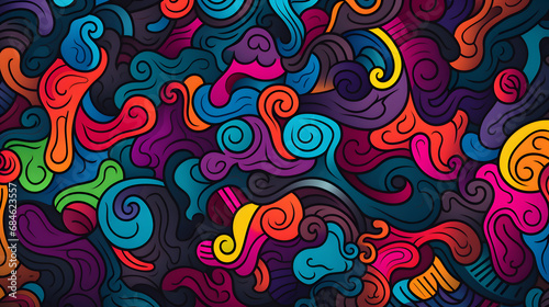 Fun colorful line doodle seamless pattern. generative ai.