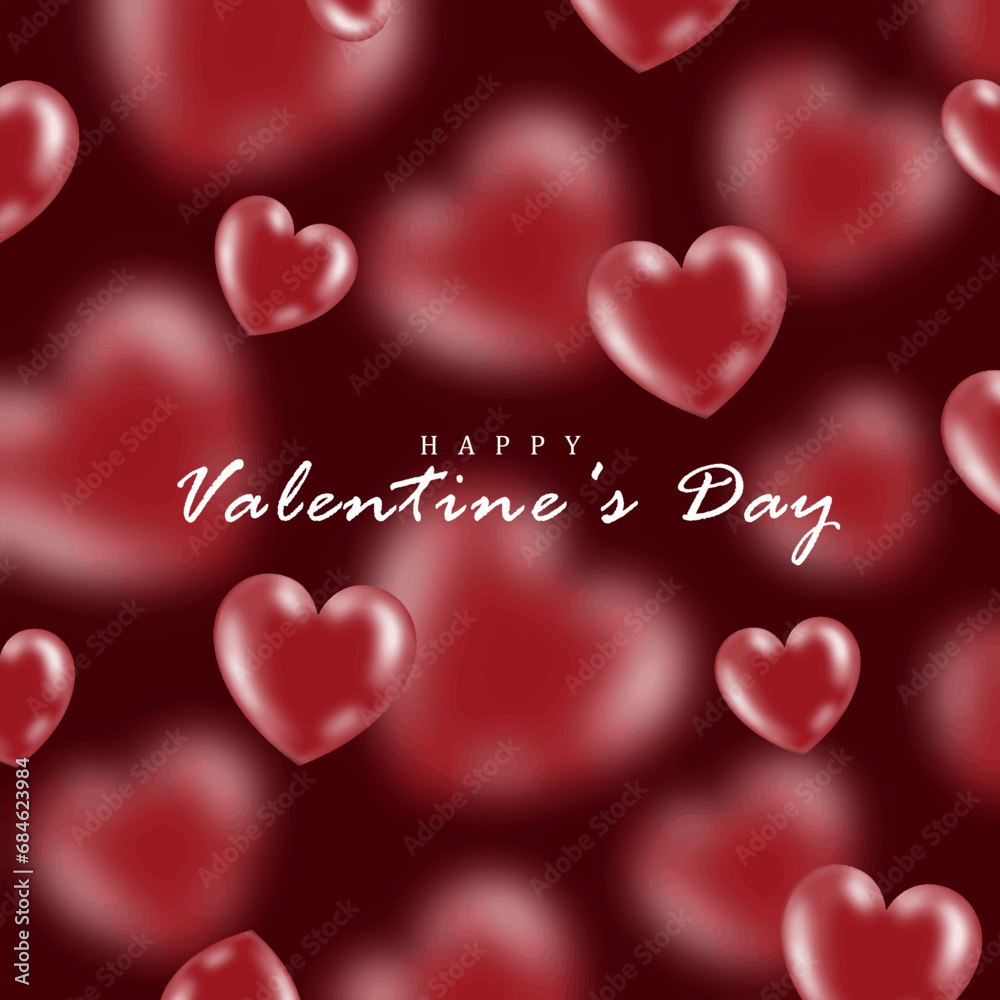 Bright burgundy vector card, poster, banner for Valentine's Day with voluminous red hearts
