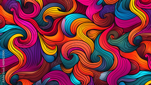 Fun colorful line doodle wave seamless pattern. generative ai.