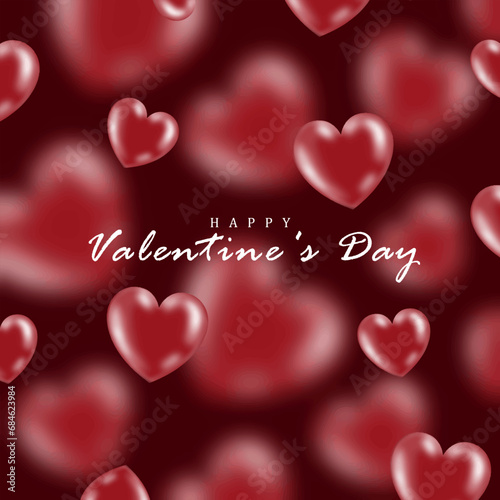 Bright burgundy vector card, poster, banner for Valentine's Day with voluminous red hearts