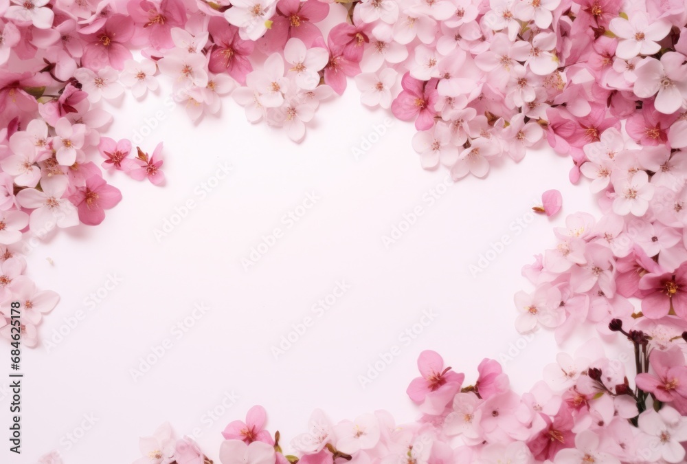 a frame of pink flowers in pink and white,