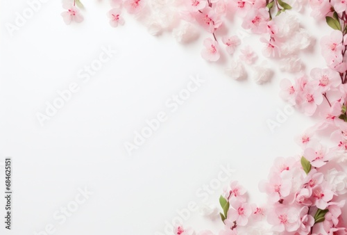 a floral banner made up of pink flowers and green leaves