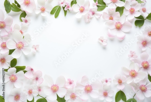 a floral banner made up of pink flowers and green leaves
