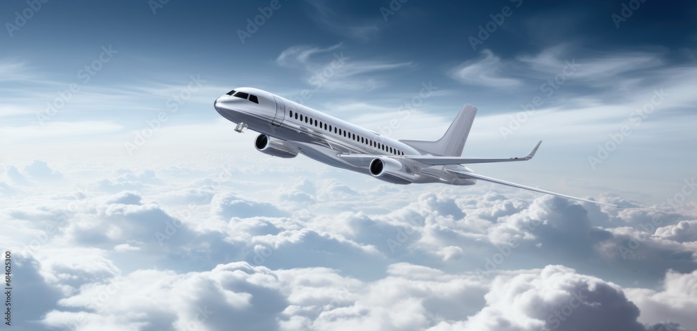 a jet plane flying above the clouds,