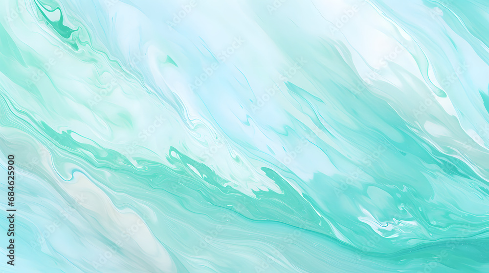 Pastel cyan mint liquid marble watercolor background with white lines and brush stains. generative ai.
