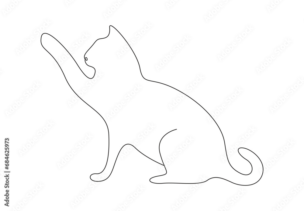 Simple cat continuous one line drawing. Isolated on white background. Vector illustration. Pro vector. 