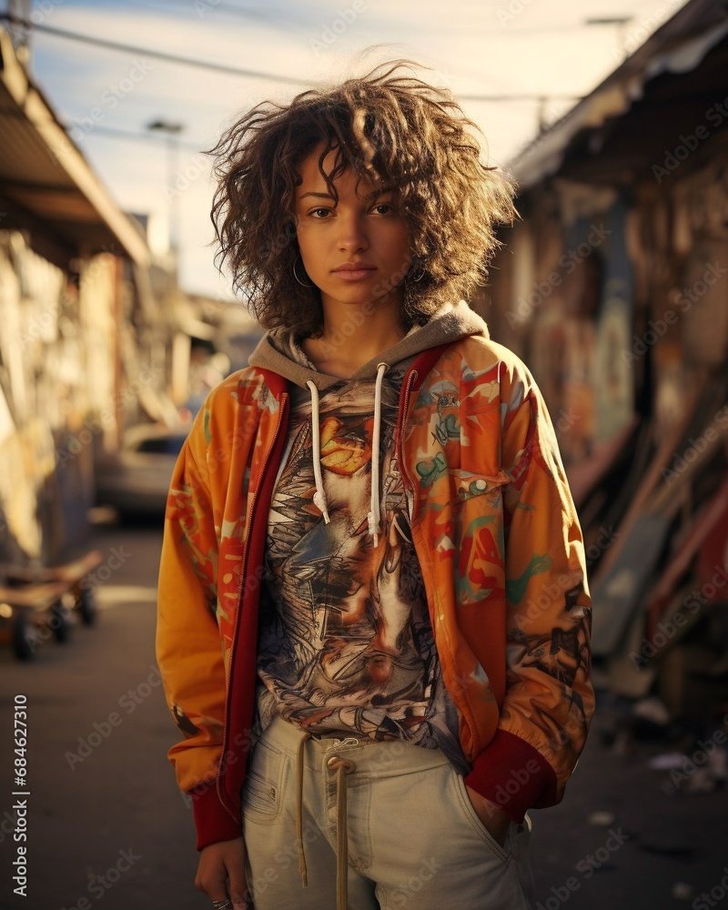 A Young Girl in a Street Portrait of Retro Street Style Fashion