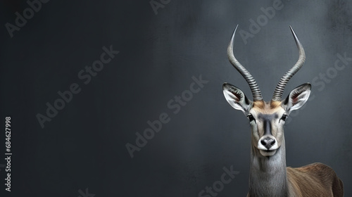 Front view of Antelope on dark gray background. Wild animals banner with copy space © Uwe