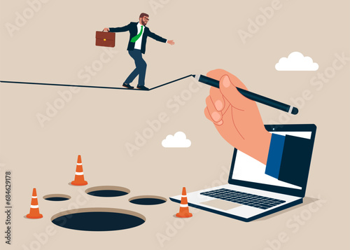 Risk taker, challenge to success, overcome difficulty or problem in crisis or entrepreneurship. Flat vector illustration