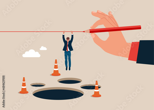 Avoid pitfall, adversity and   business failure, skill and creativity to solve problem. Flat vector illustration