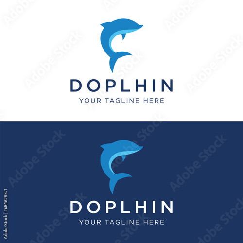 Dolphin Logo template design. Dolphins jump on the waves of the sea or beach with a creative idea.