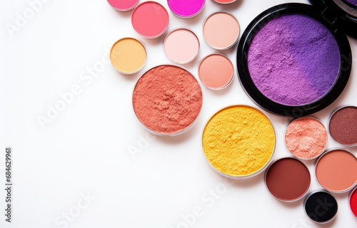 makeup products in a circle on a white background
