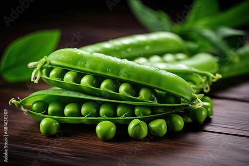 green peas on a wooden background,Fresh peas on a table 