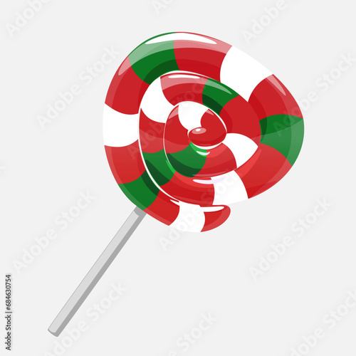Christmas candy lollipop. Vector illustration isolated on white background.