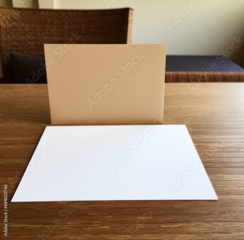 the greeting card is on a table in front of the empty cardboard
