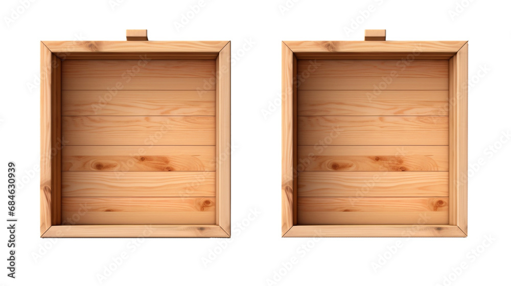 Closed and empty wooden box. on a transparent background, isolated. Image in vector format.
