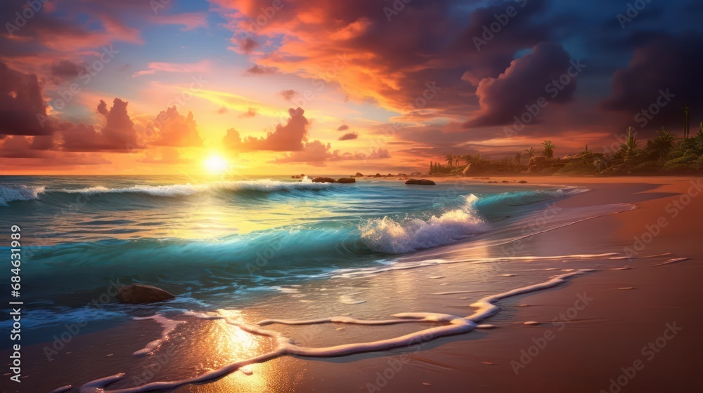 Obraz premium Beach In Beautiful Sunset