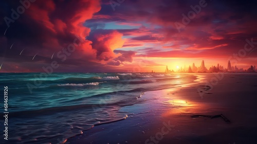 Beach In Beautiful Sunset