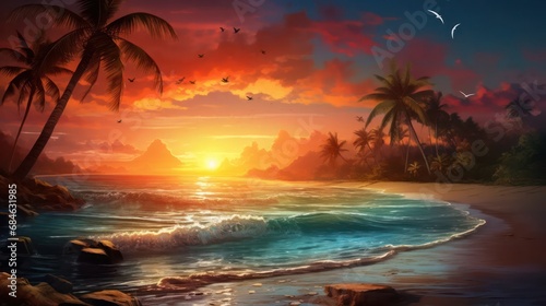 Beach In Beautiful Sunset © Left