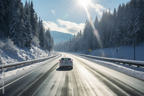 Snow on the road in winter time. © Golden House Images