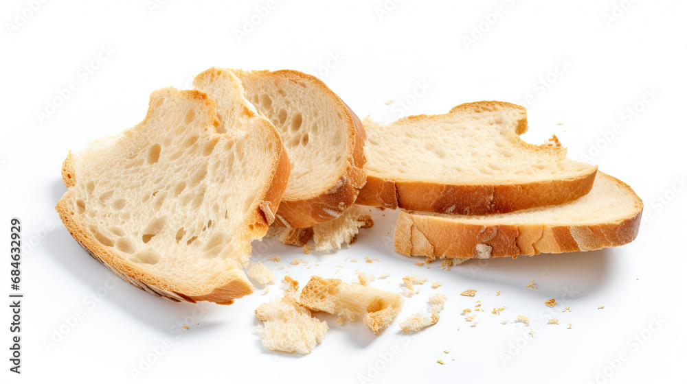 torn bread isolated on white background