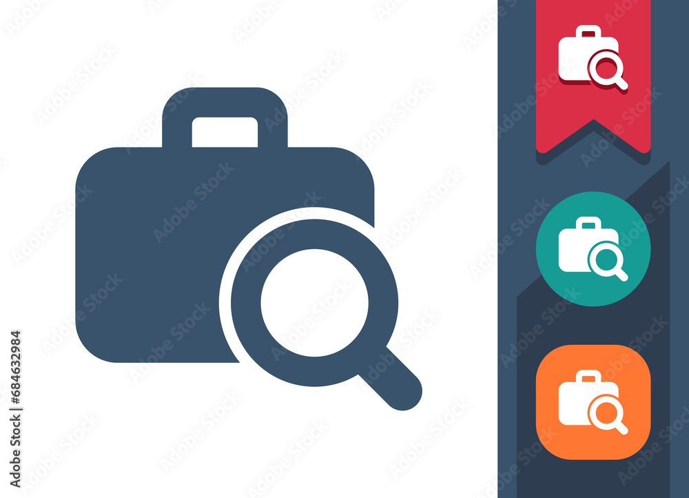 Briefcase Icon. Suitcase, Luggage, Baggage, Search, Inspect, Magnifier, Magnifying Glass Briefcase Icon. Suitcase, Luggage, Baggage, Search, Inspect, Magnifier, Magnifying Glass
