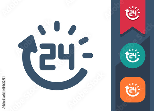 Around The Clock Icon. 24 hours, 24-7