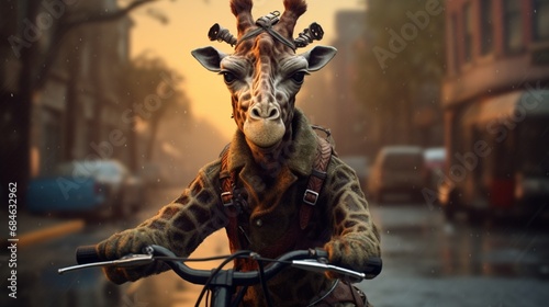 giraffe biker.Generative AI