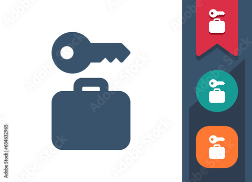 Briefcase Icon. Suitcase, Luggage, Baggage, Key, Lock, Security