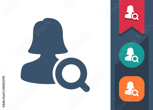 Woman Icon. User, Avatar, Magnifier, Magnifying Glass, Search, Human Resources