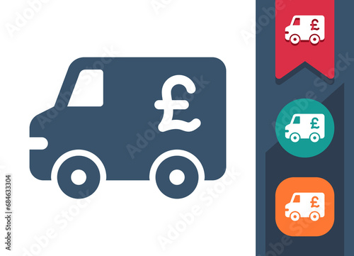 Armored Truck Icon. Money, Van, Pound Sterling