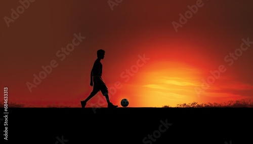 A silhouette of a teenager playing football against the backdrop of a setting sun.