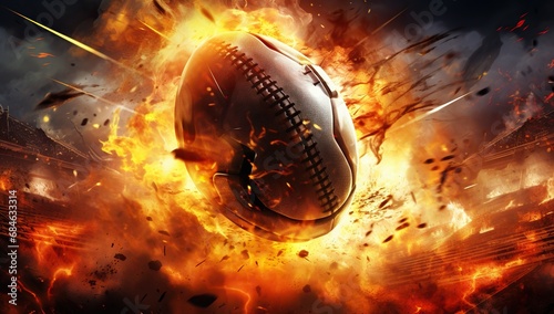 A dynamic image of a football in flames with speed effects against the backdrop of a stadium.