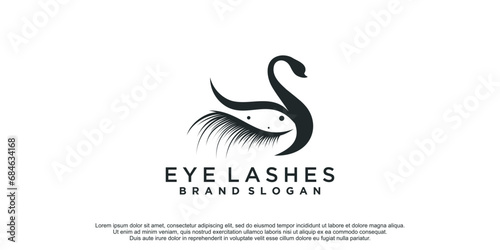 Beauty lashes logo with swan concept idea