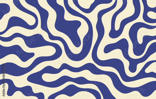 Fototapeta Naklejka Na Ścianę i Meble -  Abstract horizontal background with colorful waves. Trendy vector illustration in style retro 60s, 70s. Blue and beige colors