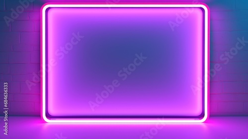 Square rectangle picture frame with pink violet neon color isolated background.