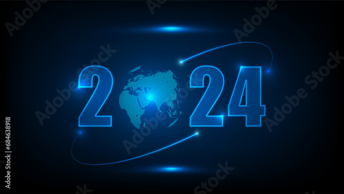 2024 Year Digital smart world futuristic interface technology background, Vector Illustration