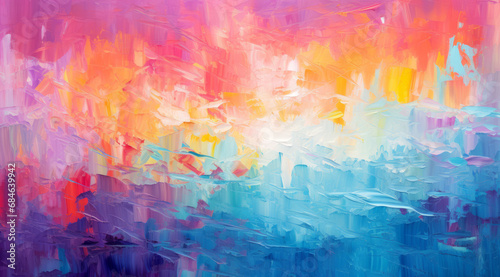 Gentle brushstrokes of pastel colours blend on a canvas creating a soft  soothing abstract art.