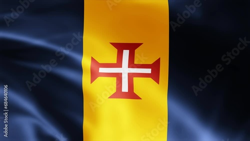 Madeira flag waving footage animation 4k. One of the two autonomous regions of Portugal.