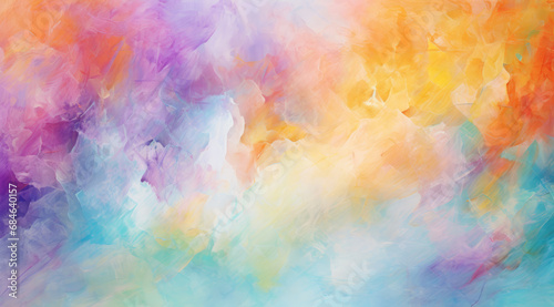 Gentle brushstrokes of pastel colours blend on a canvas creating a soft, soothing abstract art.