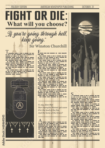 Old Newspaper Template, Retro News Broadsheet, Headlines and Quotes 