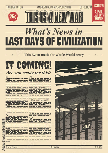 Old Newspaper Template, Retro News Broadsheet, Headlines and Quotes 