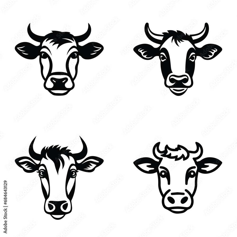 Cows Flat Icon Set Isolated On White Background Cows Flat Icon Set Isolated On White Background