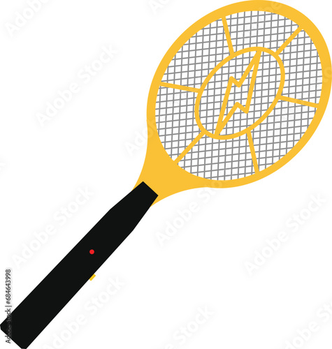 Electric mosquito swatter icon. Yellow Mosquito electric racket sign. flat style.