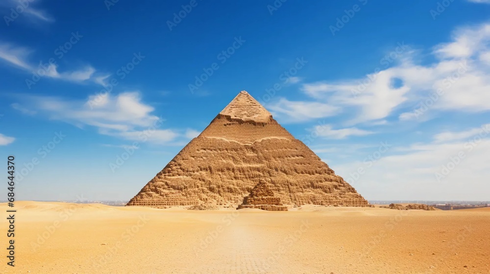 Pyramid in the sunny desert, travel banner, trip to Egypt Pyramid in the sunny desert, travel banner, trip to Egypt