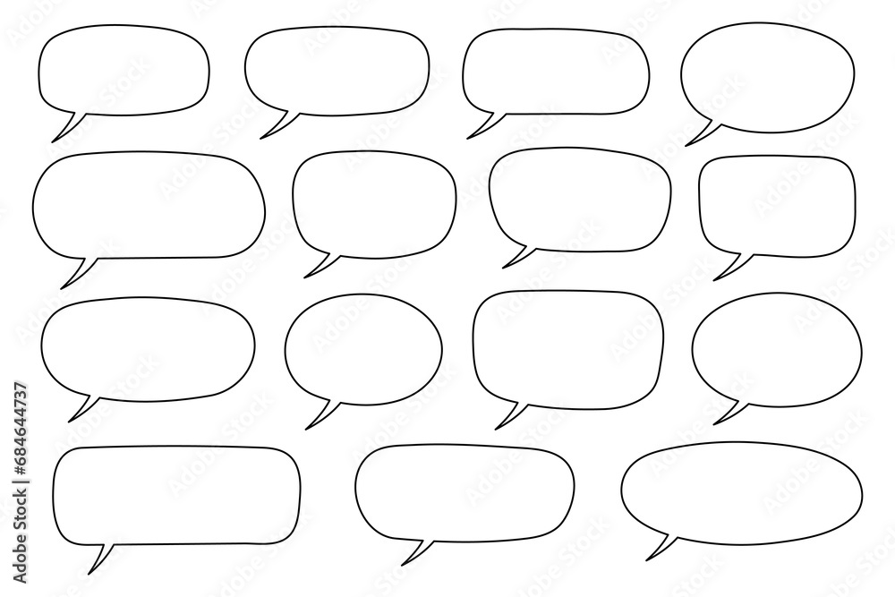 Fototapeta premium Speech bubble, speech balloon, chat bubble line art vector icon for apps and websites. Set of hand drawn speech bubbles.
