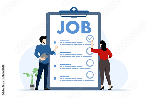 Job concept, HR team evaluating candidates for vacancies, checking resumes, HR manager team, recruiting to company, we are recruiting, flat vector illustration on white background.